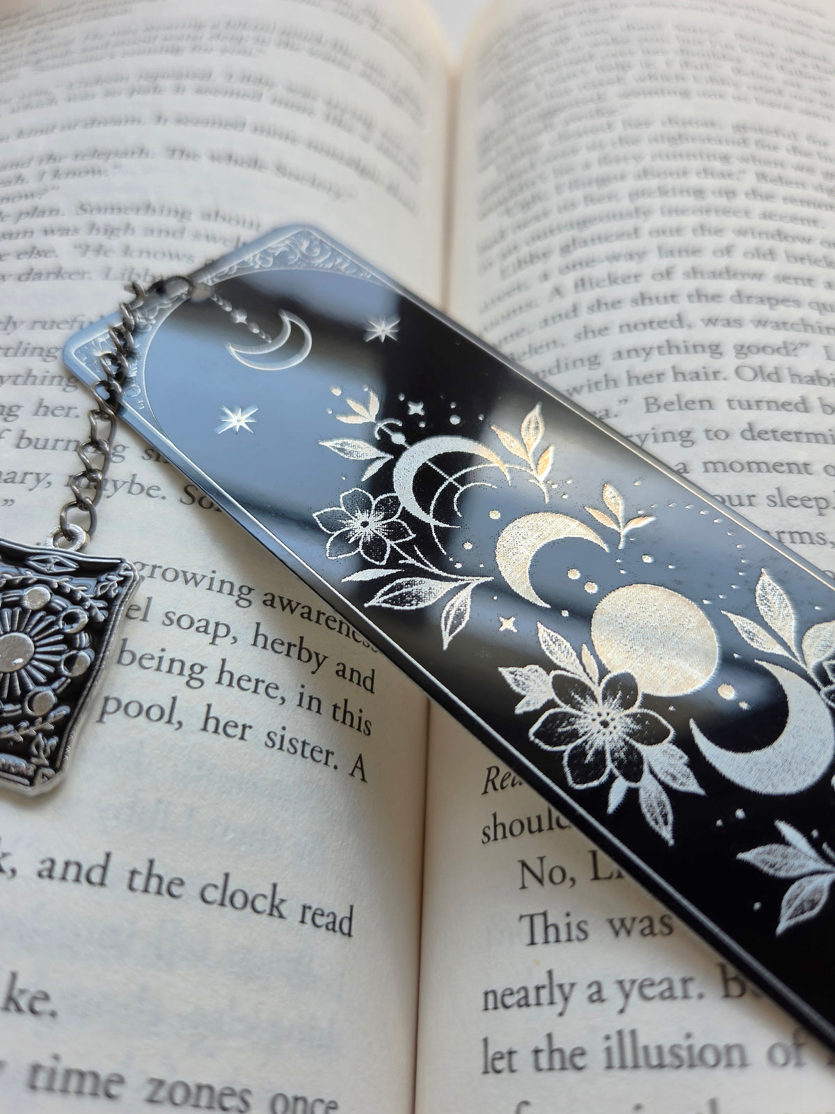 Celestial Moon Phases Metal Bookmark. Silver