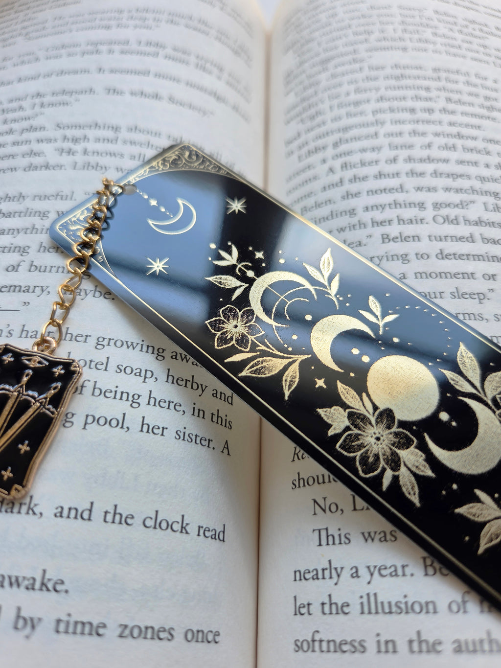 Celestial Moon Phases Metal Bookmark. Gold